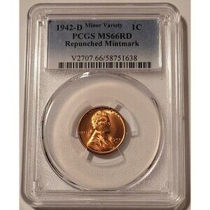 1942 D Lincoln Wheat Cent RPM Minor Variety MS66 RED PCGS
